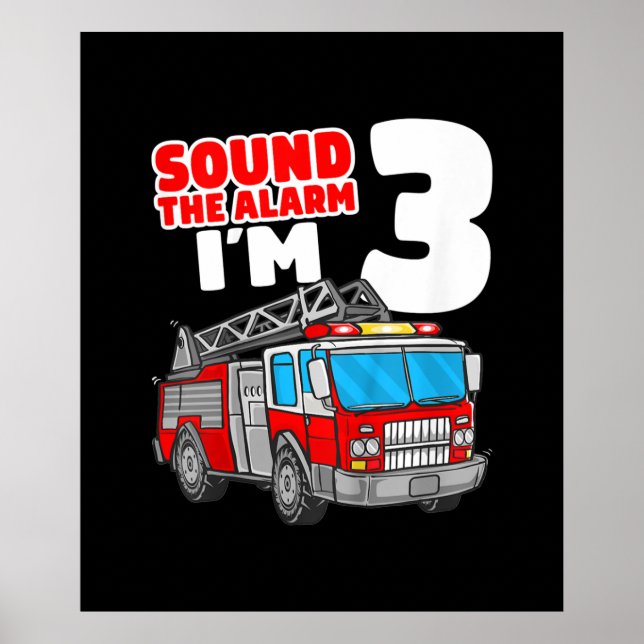 Póster Camión de bomberos de 3 años de edad tercer cumple (Frente)