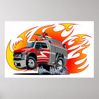 Póster Camión de bomberos de dibujos animados