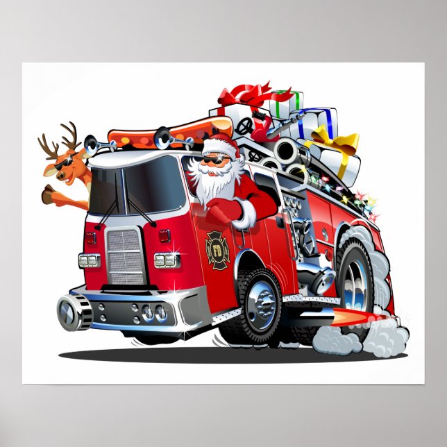 Póster Camión de bomberos de Navidades personalizados (Frente)