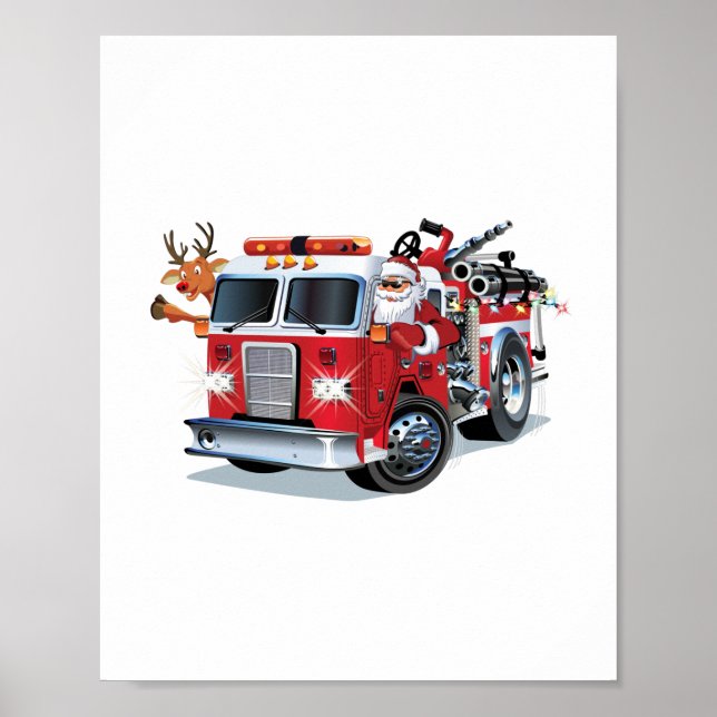 Póster Camión de bomberos de Navidades personalizados (Frente)