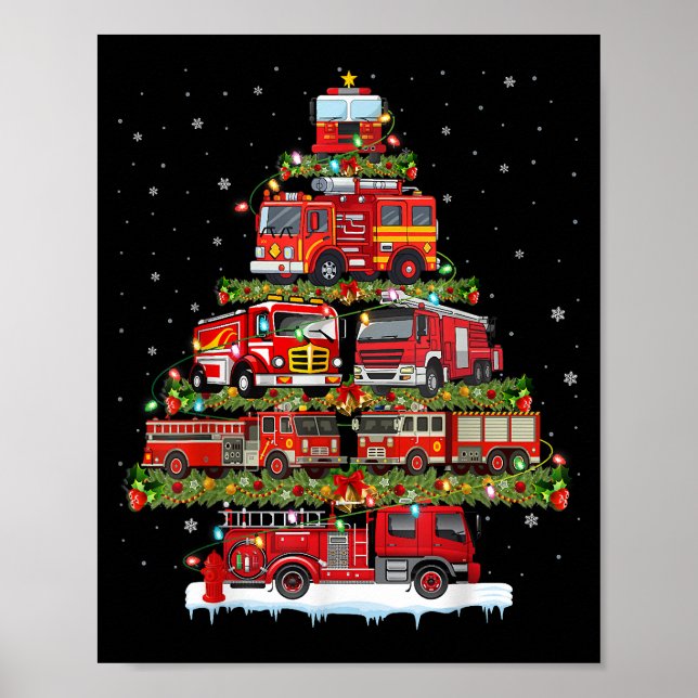 Póster Camión de bomberos enciende a Navidades de bombero (Frente)