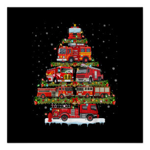 Póster Camión de bomberos enciende a Navidades de bombero