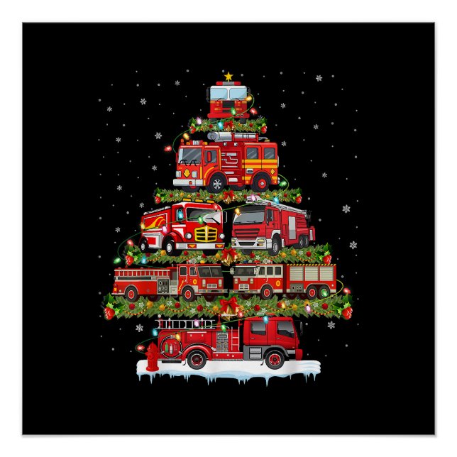 Póster Camión de bomberos enciende a Navidades de bombero (Anverso)