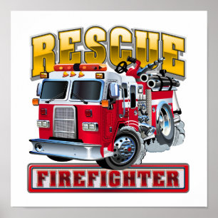 Póster camión de bomberos personalizados