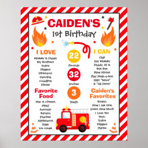 Póster Camión de bomberos Primer Fiesta de cumpleaños Pos
