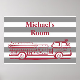 Póster Camión de bomberos rojo y gris personalizado