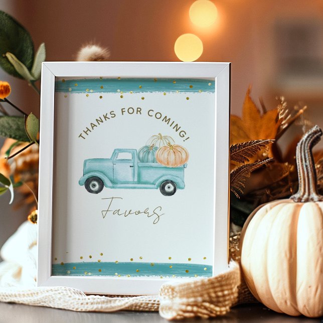Póster Camión de calabaza azul Baby Shower moderno otoño (Subido por el creador)