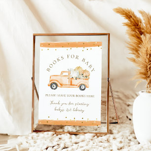 Póster Camión de calabaza: libros de Baby Shower de otoño