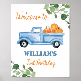 Póster Camión de calabaza Signo de bienvenida de primer c