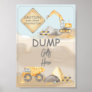 Póster Camión de construcción Baby Shower Volcar regalos
