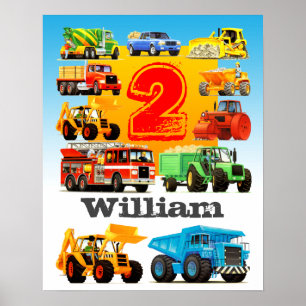 Póster Camión de construcción del segundo cumpleaños y no