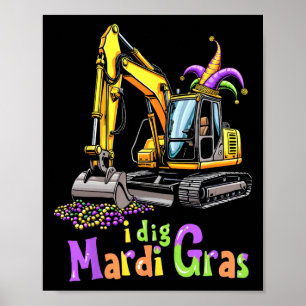 Póster Camión de Construcción Mardi Gras Vehículo Lindo N