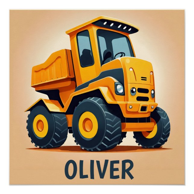 Póster Camión de construcción moderno lindo personalizado (Anverso)