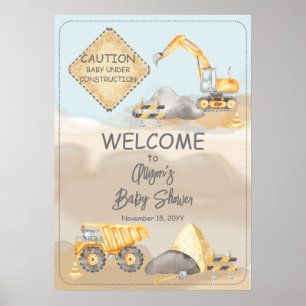 Póster Camión de construcción Rótulo Baby Shower
