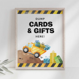 Póster Camión de construcción volcar regalos aquí cartel 