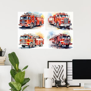 Póster Camión de Fuego Rojo