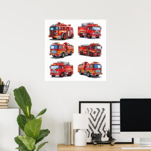 Póster Camión de Fuego Rojo