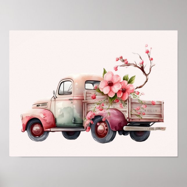 Póster Camión de granjero de cosecha rosa (Frente)