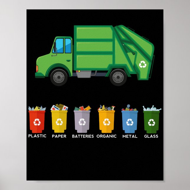 Póster Camión de reciclaje Camión de basura infantil (Frente)