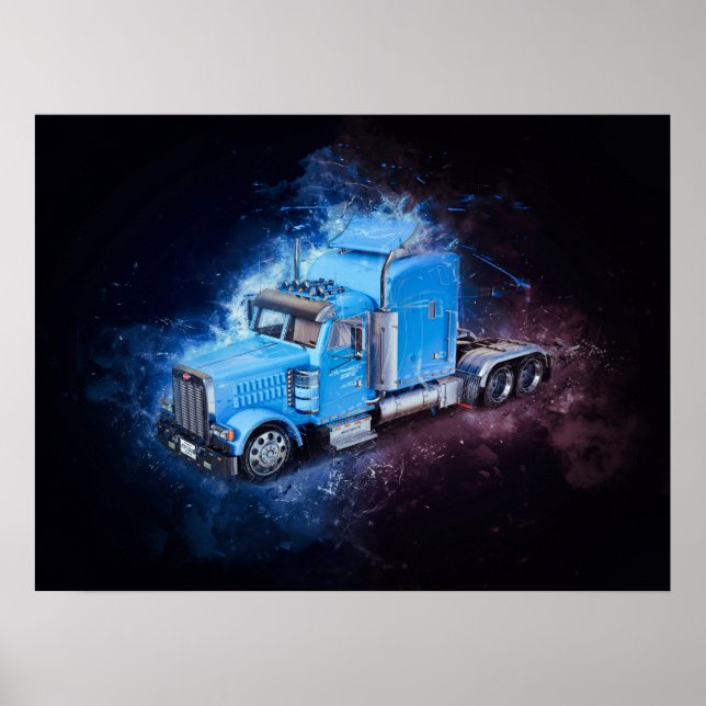Póster Camión de remolque de semicorreactor azul claro (Frente)