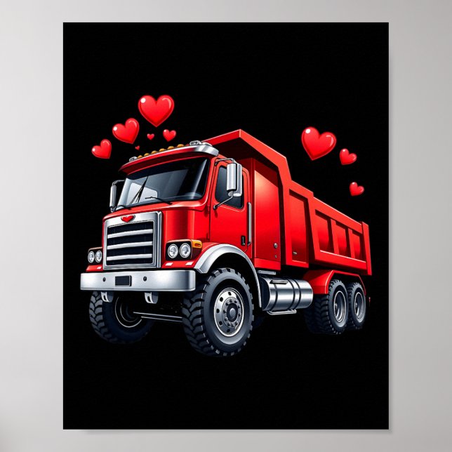 Póster Camión de San Valentín, Volquete con Corazones, Co (Frente)