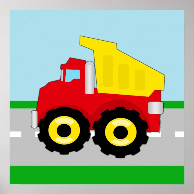 Póster Camión de vertederos de construcción para niños (Frente)