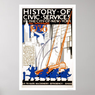 Póster Camión del Departamento de Bomberos NYC 1936 WPA
