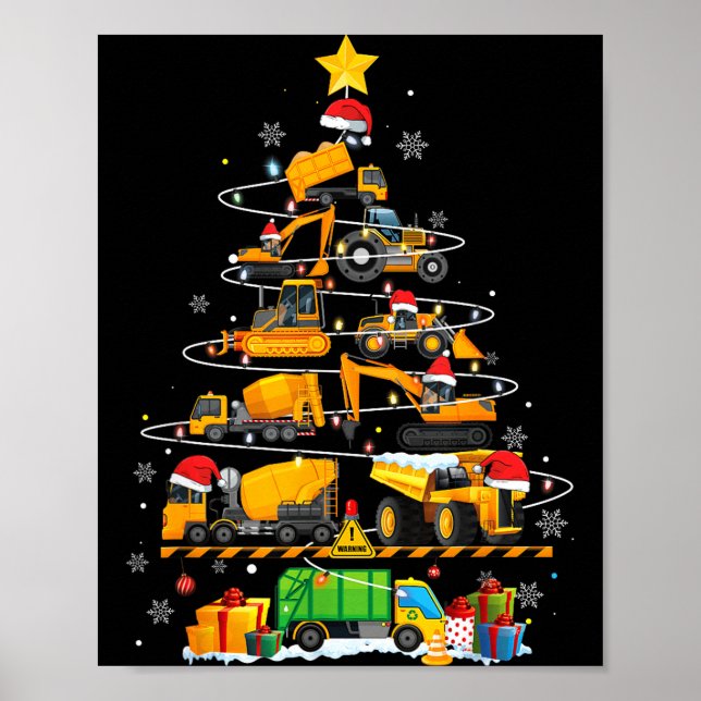 Póster Camión Excavadora de Construcción Divertida Árbol  (Frente)