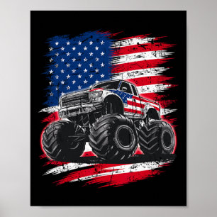 Póster Camión Monstruo Bandera De Usa Americano Para Muje