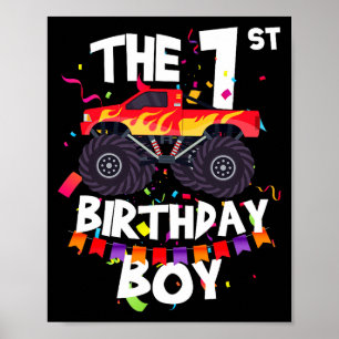 Póster Camión Monstruo Cumpleaños Niño Divertido 1 Años N