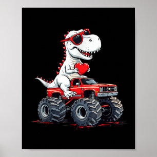 Póster Camión Monstruo De Dinosaurios día de San Valentín