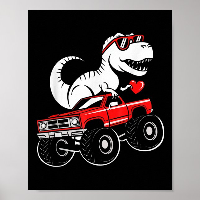 Póster Camión Monstruo de Dinosaurios día de San Valentín (Frente)