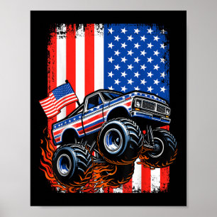 Póster Camión Monstruo De Monstruo Con Bandera De Los Ee.