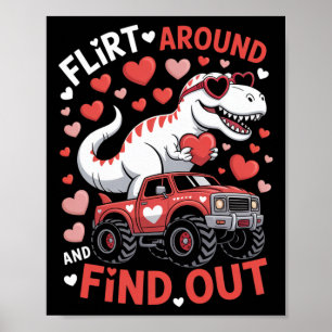 Póster Camión Monstruo Dinosaurio De San Valentín Coquete