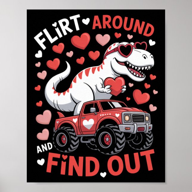 Póster Camión Monstruo Dinosaurio De San Valentín Coquete (Frente)