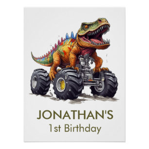 Póster Camión Monstruo Dinosaurio T-Rex,
