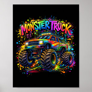 Póster Camión monstruo graffiti colorido retro niños pequ
