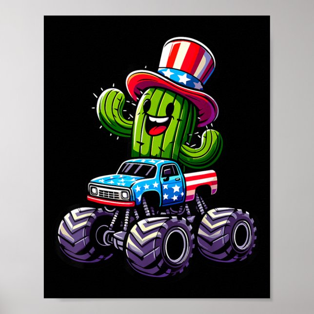 Póster Camión Monstruo Montando Cactus 4 De Julio (Frente)