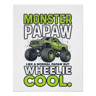 Póster Camión Monstruo Papá Wheelie Genial Divertido Dise
