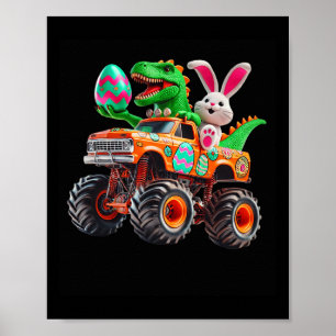 Póster Camión Monstruo Pascua Bunny T-rex Dino Divertido