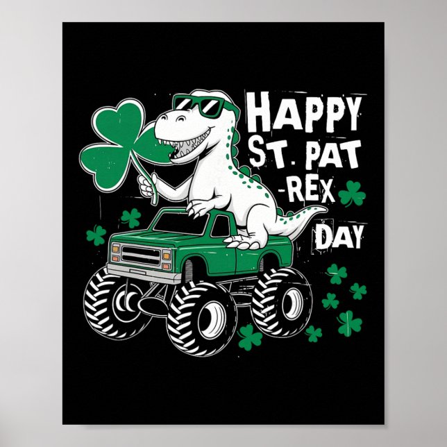Póster Camión Monstruo St Patricks Day Dinosaurio Feliz S (Frente)