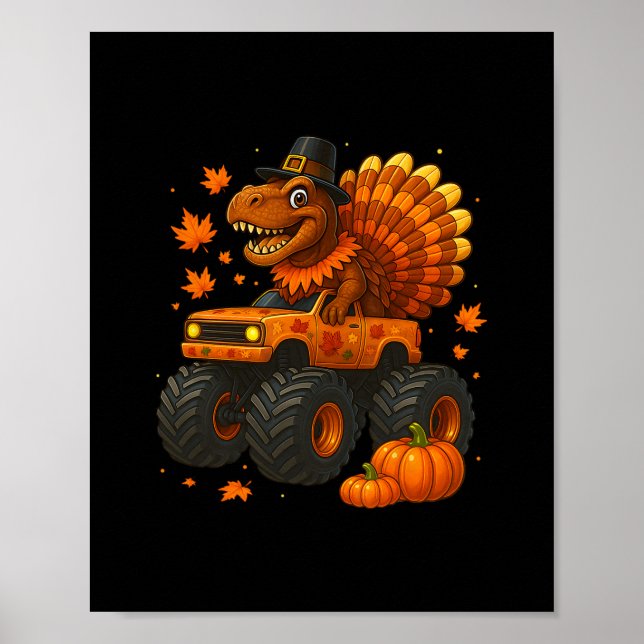Póster Camión Monstruo Trex Dinosaurio Pavo Otoño Día de  (Frente)