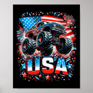 Póster Camión Monstruo Usa Bandera Americana 4 De Julio 