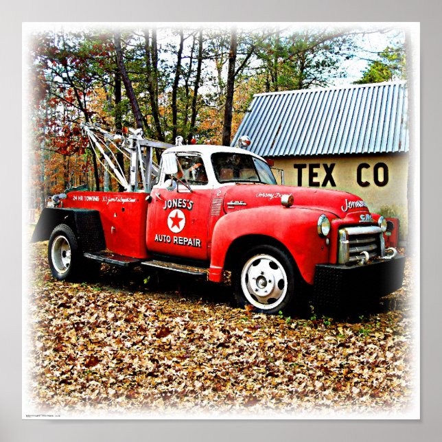 Póster Camión Red Tow de la Estación de Gas Retro (Frente)