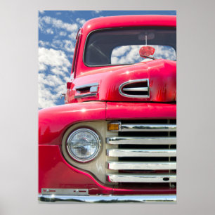 Póster camión retro rojo con dados