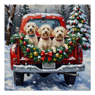 Póster Camión Rojo de Navidad Maltés Fiesta