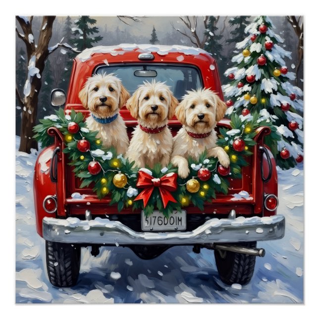 Póster Camión Rojo de Navidad Maltés Fiesta (Anverso)