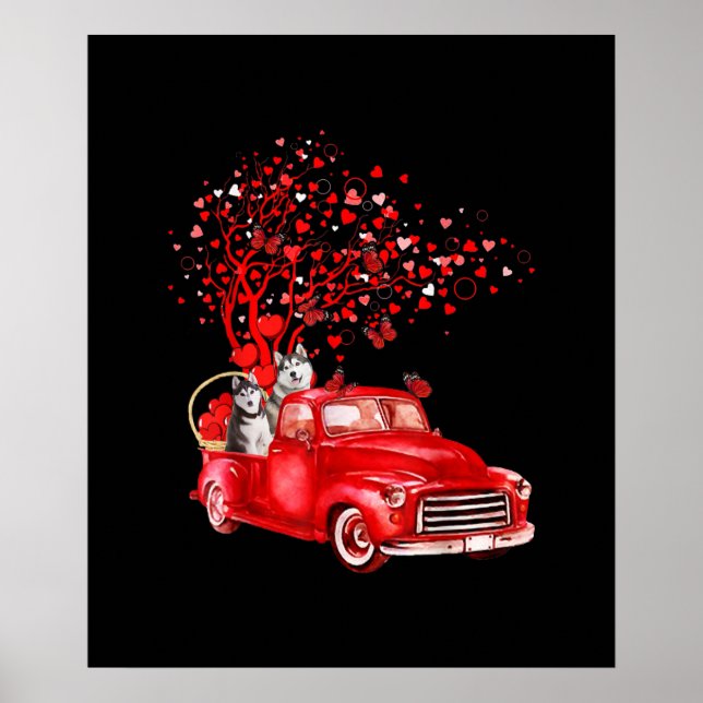 Póster Camión Rojo Husky Riding |Corazón de mariposa de S (Frente)