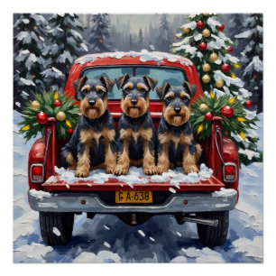 Póster Camión Rojo Navideño Schnauzer Fiesta