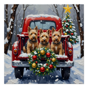 Póster Camión Rojo Navideño Terrier Escocés Vacaciones